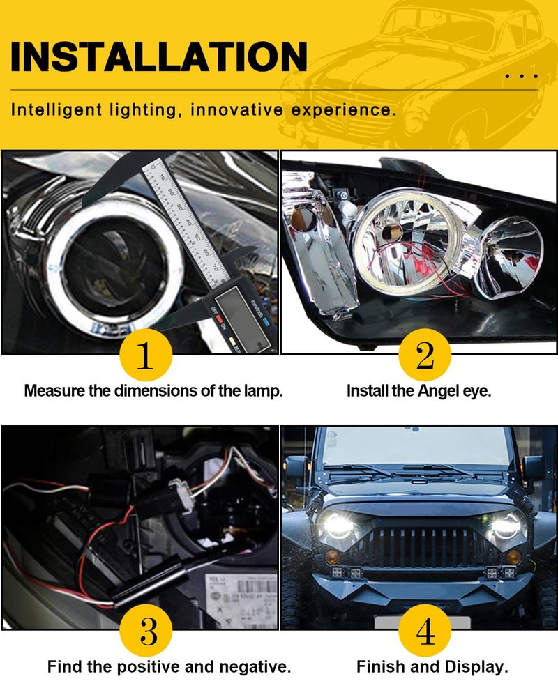 Qasim قاسم 1-زوج أبيض 120MM 93SMD COB LED هالة حلقة عيون الملائكة DRL ضوء ضباب تحذيري مع غطاء مصباح 12V 24V - Image 4